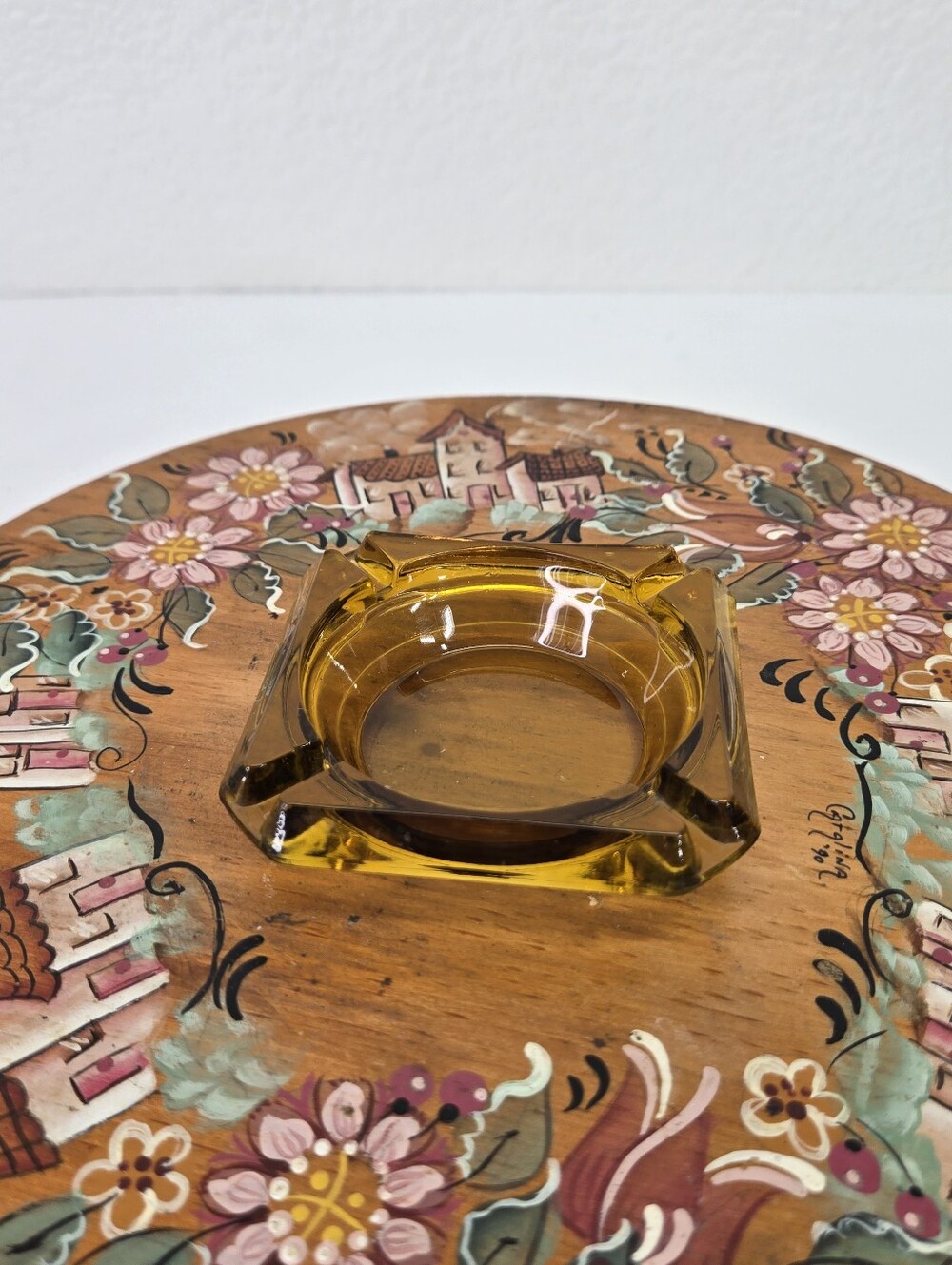 VTG Mid Century MCM Square Amber Glass Ashtray Cigarette Catchall Dish Retro 60s